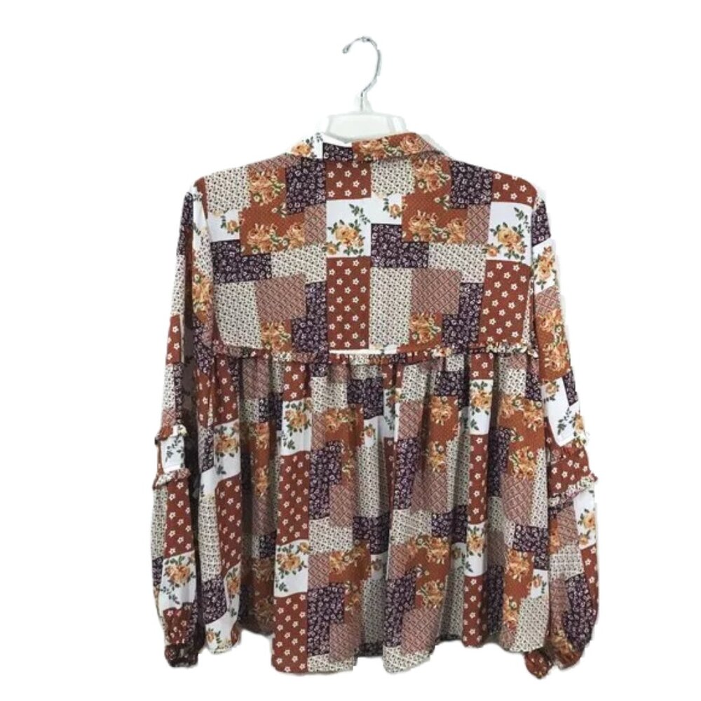 Lightweight Floral Blouse Balloon Sleeve Patchwork Multicolor Women 3X - Picture 10 of 12